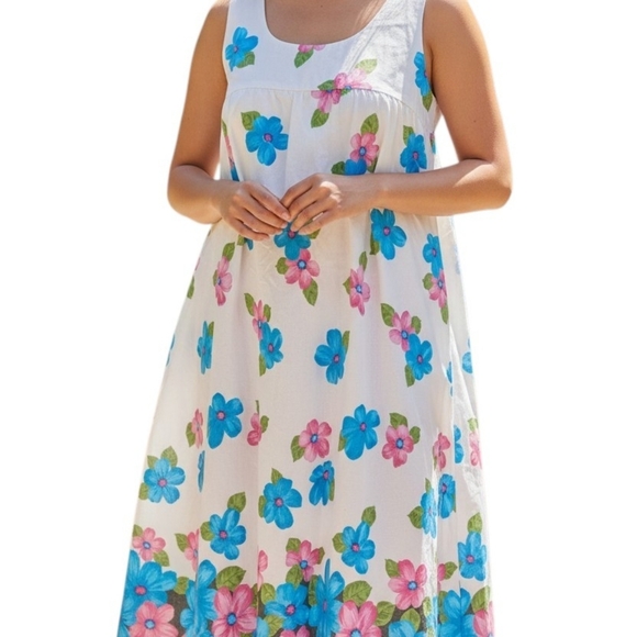 Vintage Dresses & Skirts - David Brown California Empire Midi Dress L Vintage Floral Beach Summer Wedding
